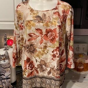 B womens Alfred Dunner floral lined 3/4 sleeve regular size blouse size XL